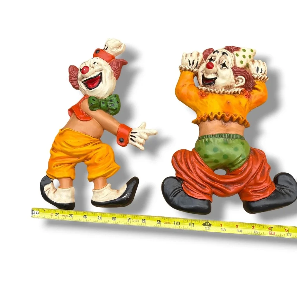 Vintage Homco Clown Wall Plaques Set of 2 Orange Green Plastic Circus Decor